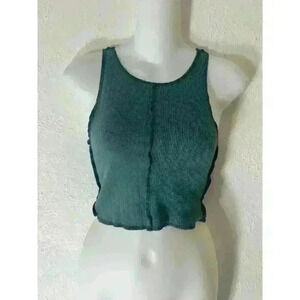 American Eagle Green Cropped Waffle Floral Knit Cropped Tank - Size XS